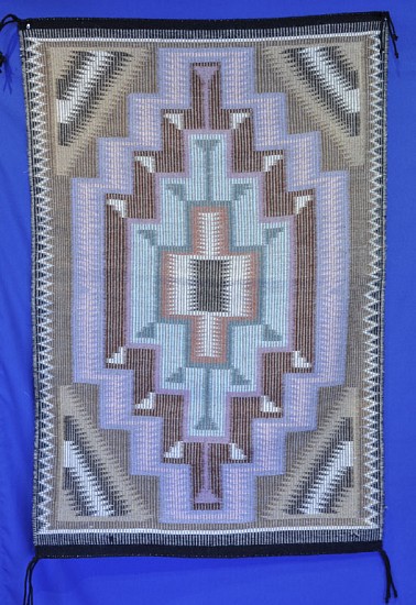 01 - Navajo Textiles, Navajo Rug: New Lands Raised Outline, Soft Pastel Tones (31" x 46")
1990, Handspun wool