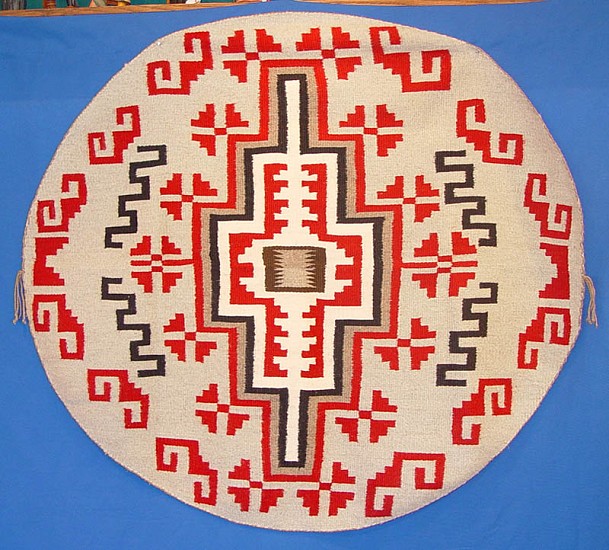 01 - Navajo Textiles, RARE Round Navajo Klagetoh Rug, by Irene Denny (47" x 51")
1989, Handspun wool
