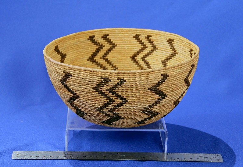 02 - Indian Baskets, Antique Mono Basketry: c. 1910-1925 by by Molly Chepo (Northfork Rancheria, Western Mono/Monache), Lightning Motif (9.25" ht x 4.5" w)
c. 1910-1925, Sedge root, brackenfern root