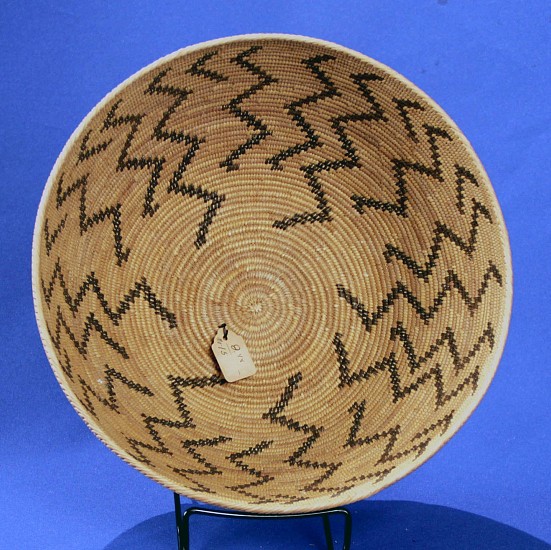 02 - Indian Baskets, Antique Mono Basketry: c. 1910-1925 Bowl, Lightning Motif, by Mollie Chepo (Northfork Rancherio, Western Mono/Monache) (4 5/8" ht x 10 1/4" w)
1910-1925, Sedge root, brackenfern root