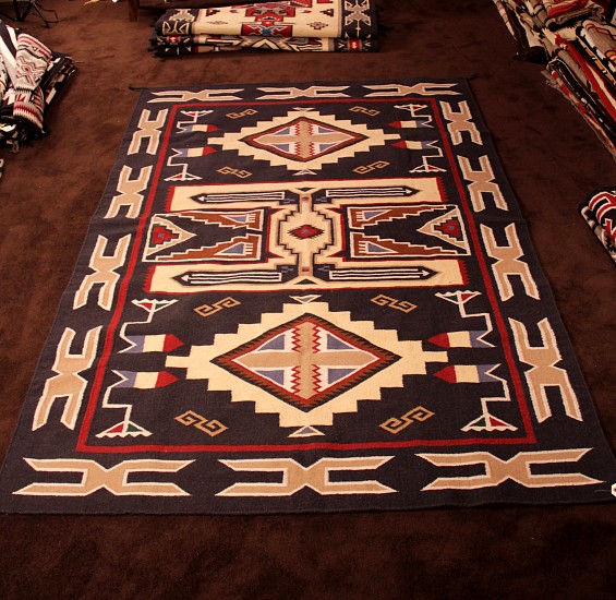 14- Non-Navajo Textiles, LARGE Room-sized Southwest Style (Non-Navajo) Rug: In Navajo Teec Nos Pos Style (6' x 9')
Contemporary, Handspun wool