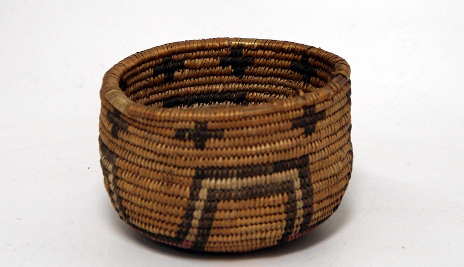 02 - Indian Baskets, Antique Havasupai Basketry: c. 1910 Polychrome Bowl (3.5" ht x 5.25" d)
c. 1910, Willow and Devil's claw