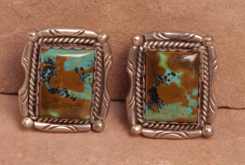 08 - Jewelry-New, Clip Earrings, Hallmarked "DV": Royston Turquoise, Rectangular Cut, on Sterling Silver, Twistwire (1" x 0.75")
Contemporary, Sterling Silver and Turquoise