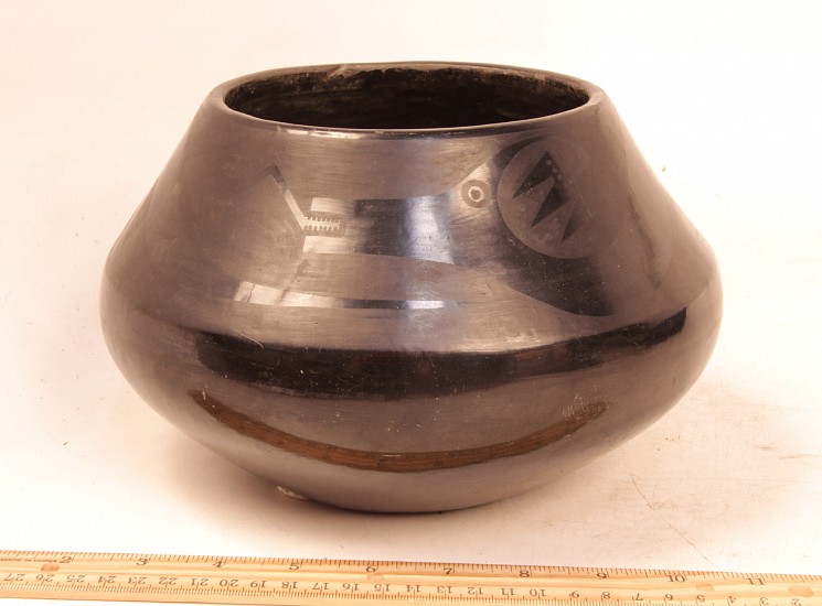 04 - Maria Martinez, Very Large Maria Martinez San Ildefonso Blackware Pottery Jar /w Avanyu Motif by Maria Martinez 9" x 6 1/4" c1923-1925