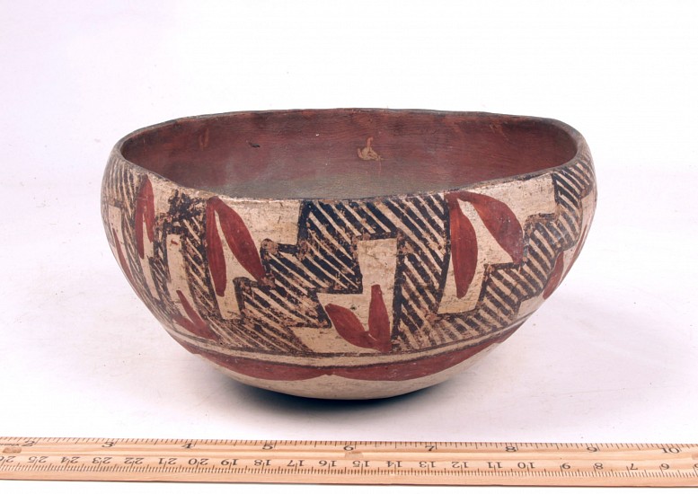 03 - Pueblo Pottery, Historic Isleta Polychrome Pottery Bowl 7 1/4" x 3 1/2", c1900-1920