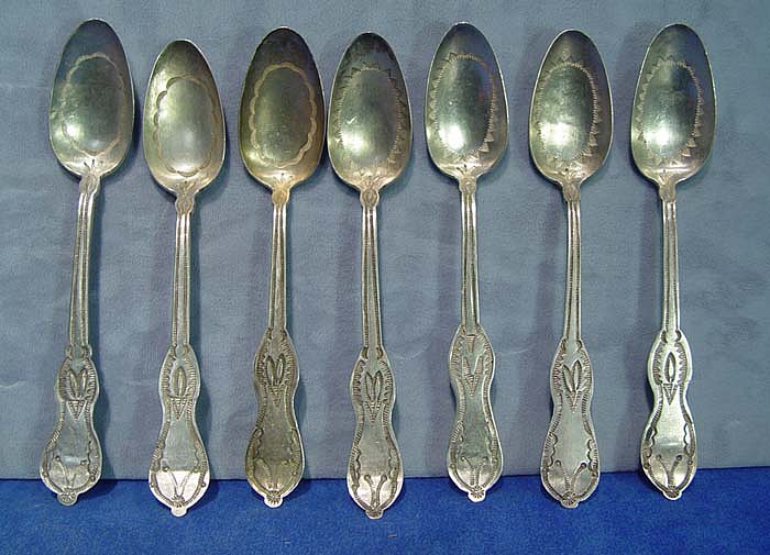13 - Miscellaneous, Set of 7 Navajo Sterling Silver Spoons (Nipple end)