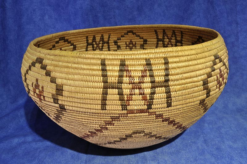 02 - Indian Baskets, Antique Washoe Basketry: c. 1915 Maggie James Polychrome (7.5" ht x 14 d)
c. 1915