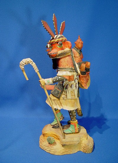 05 - Kachinas and Dolls, Hopi Kachina: Book-Published Uhuhu "Scavenger" with Mudhead by Keith Torres (14 1/4")
Hand Carved and Painted Cottonwood Root