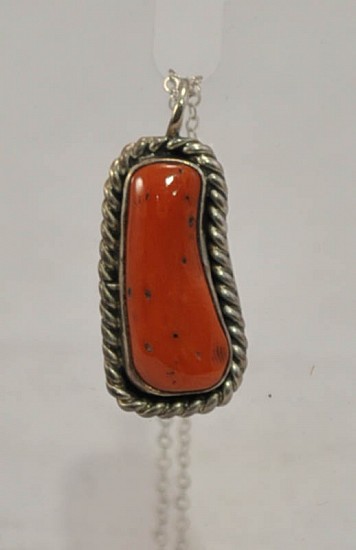 07 - Jewelry-Old, Navajo Pendant Necklace: Coral (17.75")
c. 1970, Sterling Silver and Coral
