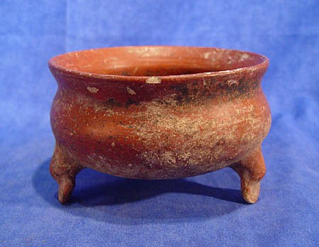 03 - Pueblo Pottery, Prehistoric Pottery: c. 300 A.D. Three-Legged Mexican Bowl, West Coast (3.75" ht x 6.5" d)
c. 300 A.D., Hand coiled clay pottery