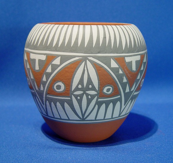 03 - Pueblo Pottery, Jemez Pottery by Mary Small: Polychrome Jar (4 7/8" ht x 5" d)
Contemporary, Hand coiled clay pottery