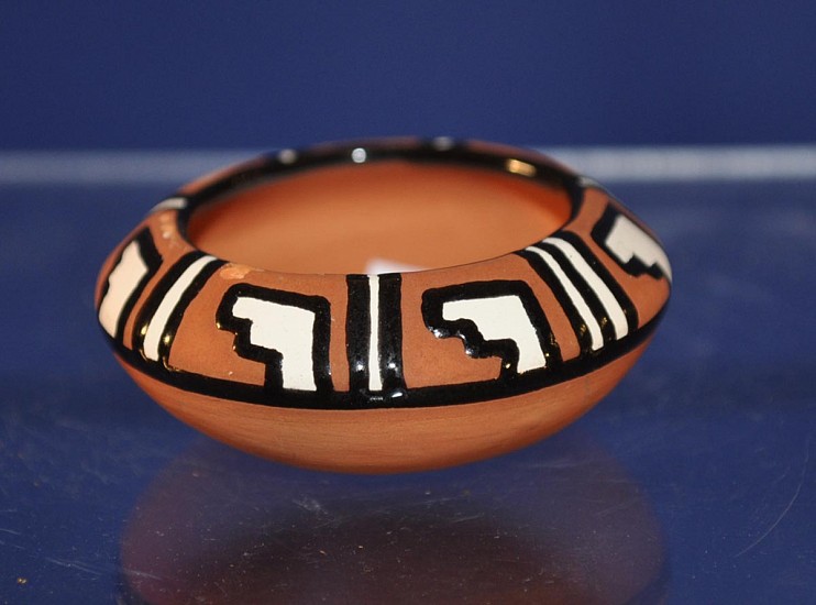 03 - Pueblo Pottery, Miniature Pottery: Contemporary Polychrome, Prehistoric Style, Signed (0.5" ht x 1.75" d)
Contemporary, Hand coiled clay pottery