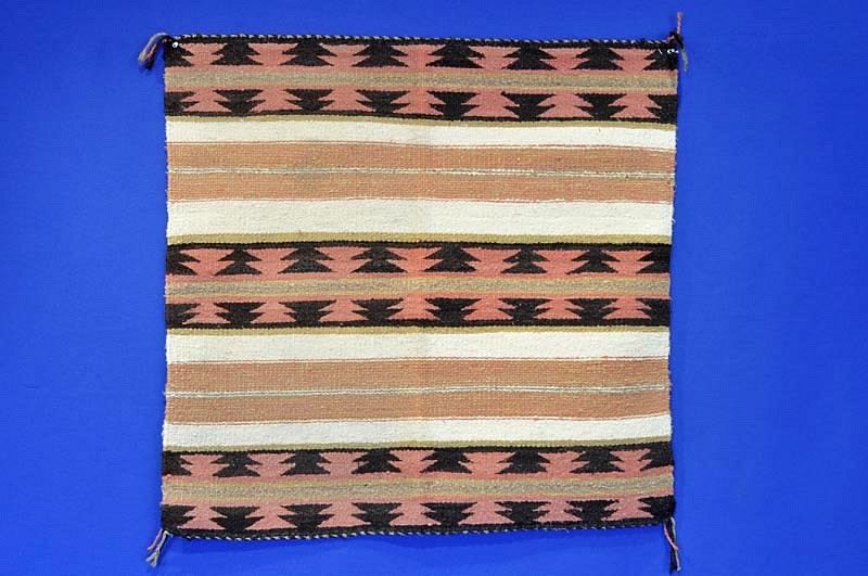 01 - Navajo Textiles, Antique Navajo Single Saddle Blanket: c. 1920 Soft Natural and Vegetal (30" x 31")
1920, Handspun wool