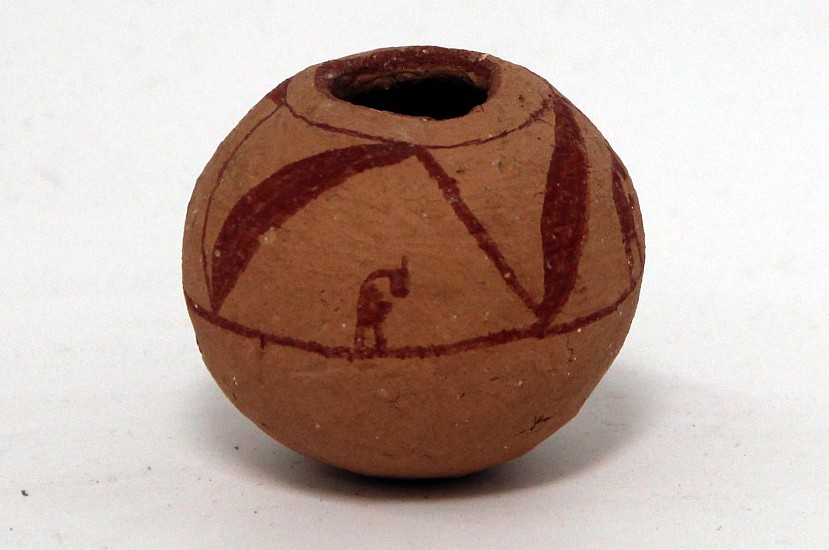 03 - Pueblo Pottery, Antique Mojave Pottery: c. 1930 Jar, Kokopelli Motif (2" ht x 2.25" d)
c. 1930, Hand coiled clay pottery