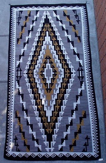 01 - Navajo Textiles, HUGE Navajo Rug: c. 1980 Natural Navajo Crystal by Ada Kai (6' 8" x 12' 10")
1980, Handspun wool