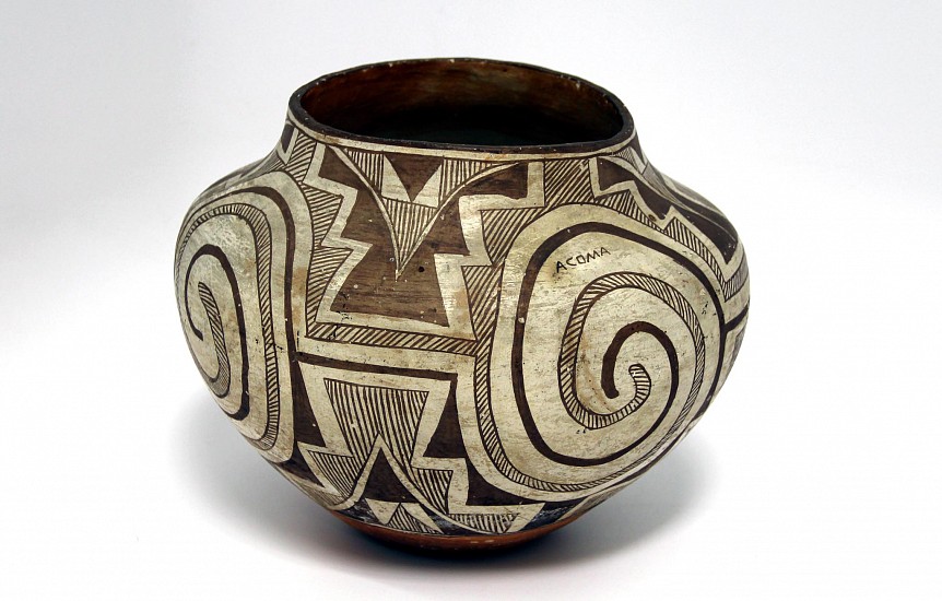 03 - Pueblo Pottery, Antique Acoma Pottery: c. 1920s Large Olla (8.75" ht x 10.5" d)
c. 1920s, Hand coiled clay pottery