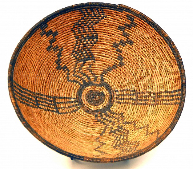 02 - Indian Baskets, Antique Apache Basketry: c. 1890 Bowl, Lightning and Rain Motifs (4" ht x10" d)
c1890