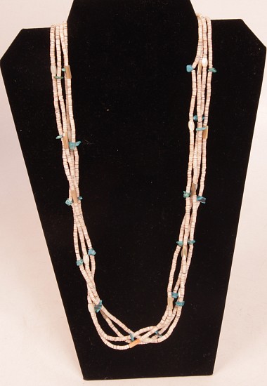 07 - Jewelry-Old, Santo Domingo Necklace: Four-Strand, Turquoise Nuggets, Shell Heishi (30")
c. 1960-1970