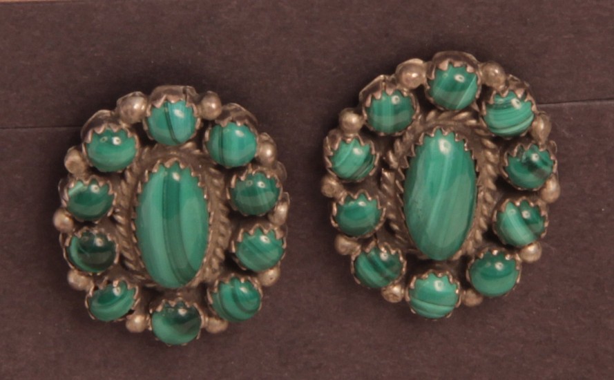 08 - Jewelry-New, Navajo Post Earrings: Malachite Clusters on Sterling Silver (1" x 0.75")
Contemporary