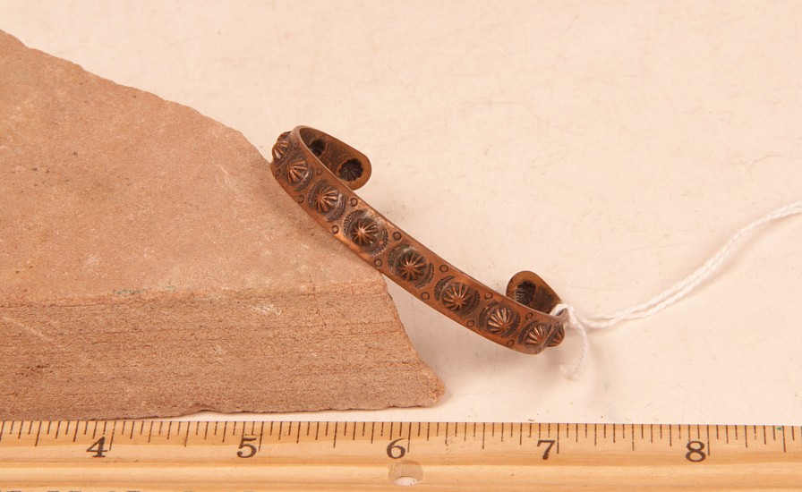 07 - Jewelry-Old, Navajo Copper Stamped Bracelet c.1950s 4 1/2" + 1 1/4" gap = 5 3/4" wrist size