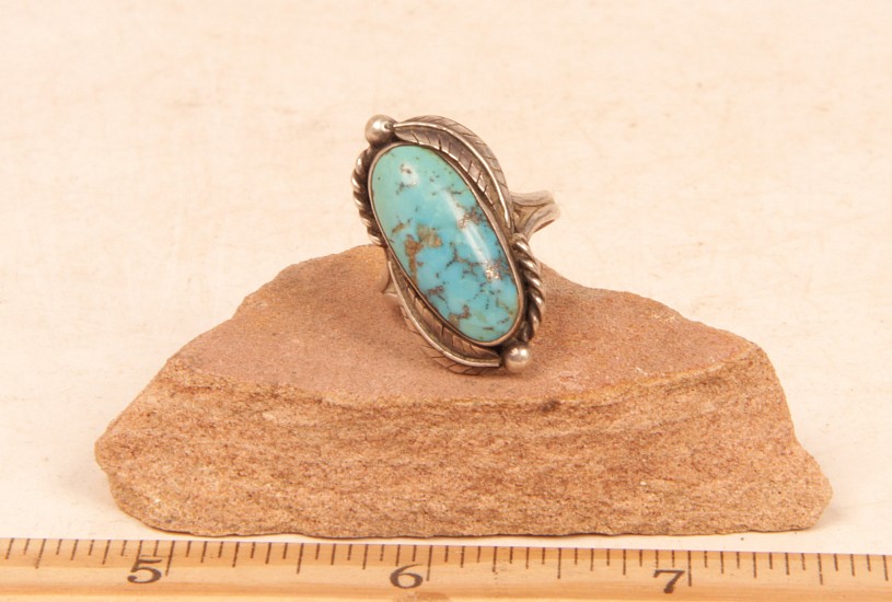 08 - Jewelry-New, Sterling Silver & Turquoise Ring by Paul Lawrence Size 7 c.1970s