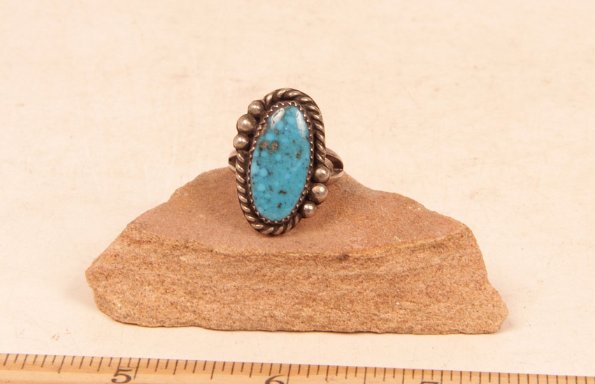 08 - Jewelry-New, Sterling Silver & Turquoise Ring by Paul Lawrence Size 5 3/4 c.1970s