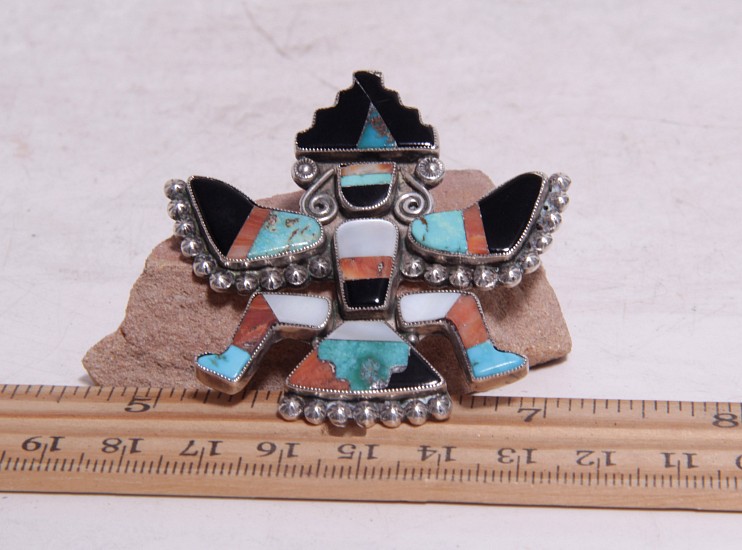 08 - Jewelry-New, Zuni Sterling Silver & Inlay Knifewing Pin 2 1/4" c.1960s