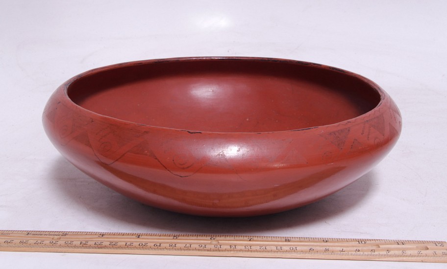 03 - Pueblo Pottery, Large Maricopa Black-on Red Pottery Bowl by Mary Juan (cousin of Ida Redbird) 11" x 3 1/2"