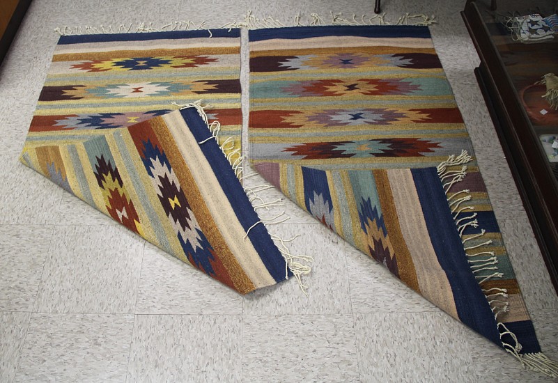 14- Non-Navajo Textiles, Pair of Southwest Style Colorful Navajo-Style Rugs with Fringe A is 32" x 57" - B is 30 1/2" x 58"